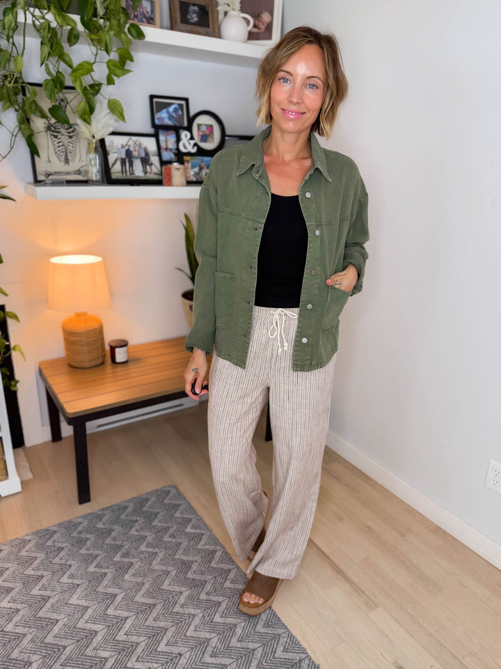 Genevieve Washed Cotton Twill Jacket- OLIVE