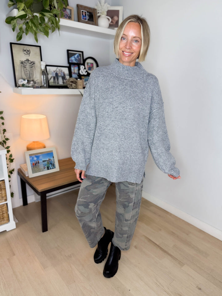 Forage Mockneck Oversized Sweater- HEATHER GREY