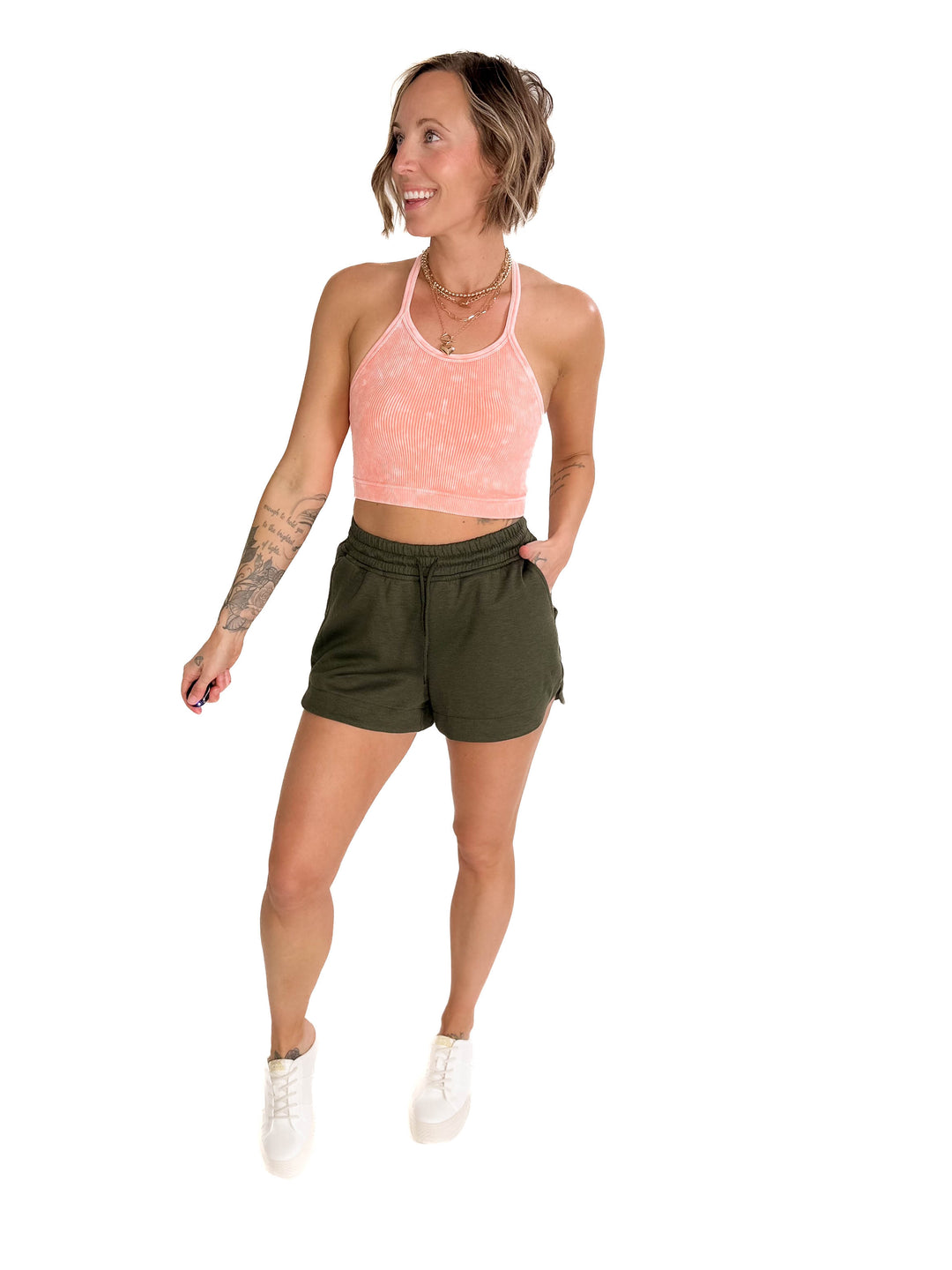 Brassy Seamless Wash Crop Cami- CORAL-FINAL SALE