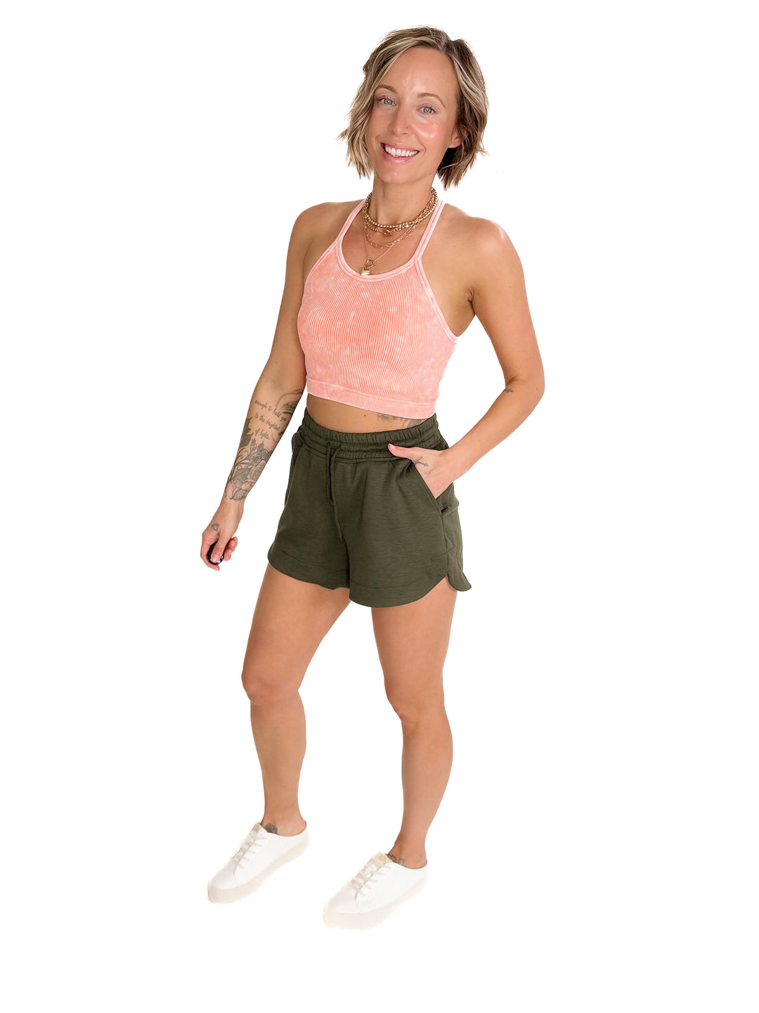 Brassy Seamless Wash Crop Cami- CORAL-FINAL SALE