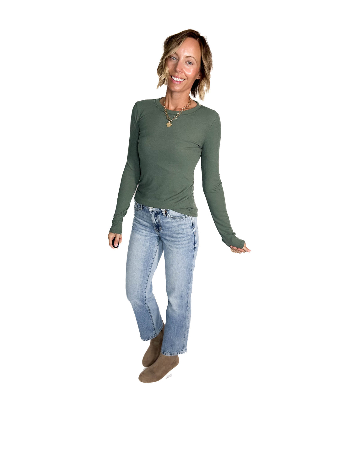 Beth Ribbed Long Sleeve- GREEN