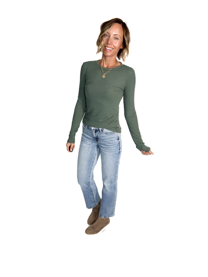 Beth Ribbed Long Sleeve- GREEN