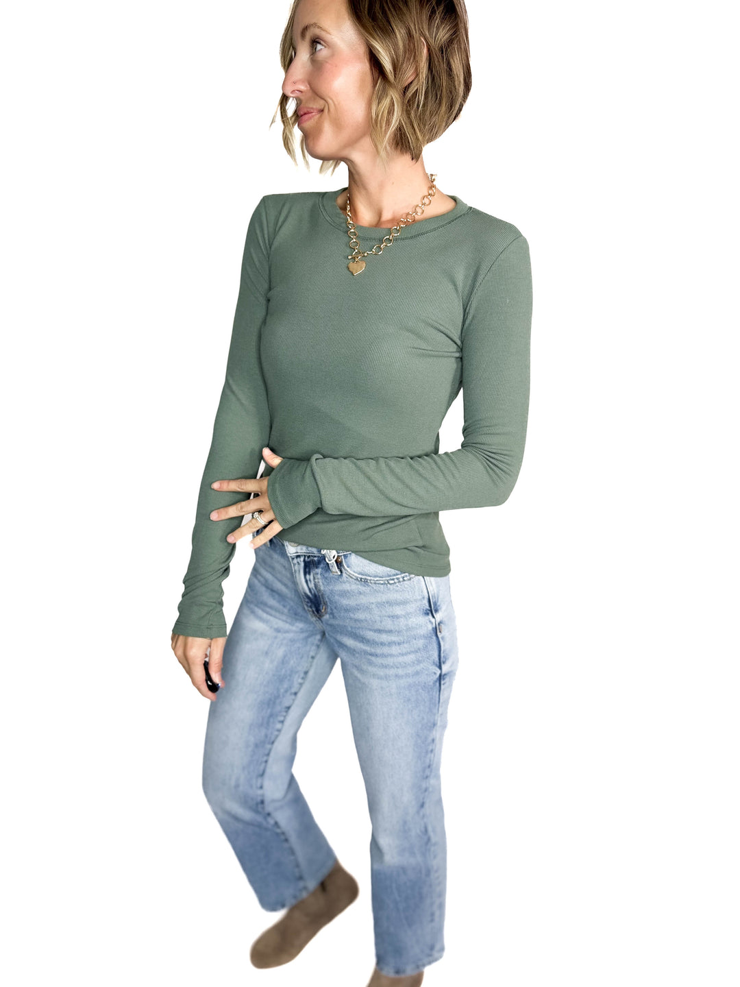 Beth Ribbed Long Sleeve- GREEN