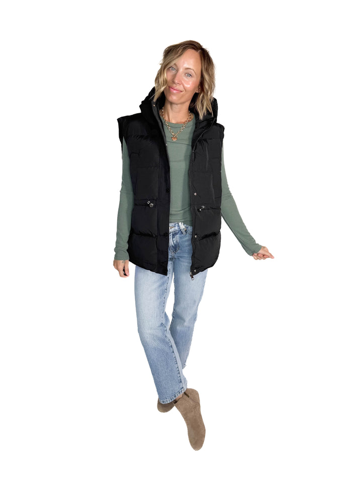 Canyon Hooded Puffer Vest- BLACK-FINAL SALE