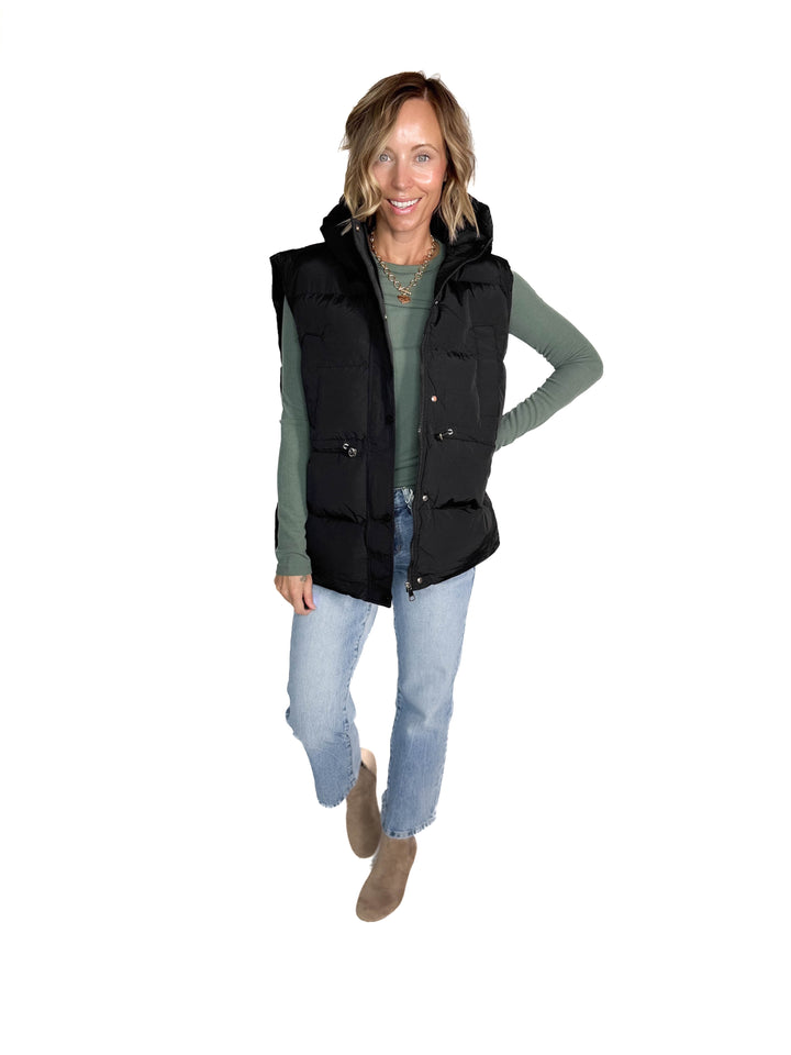 Canyon Hooded Puffer Vest- BLACK-FINAL SALE