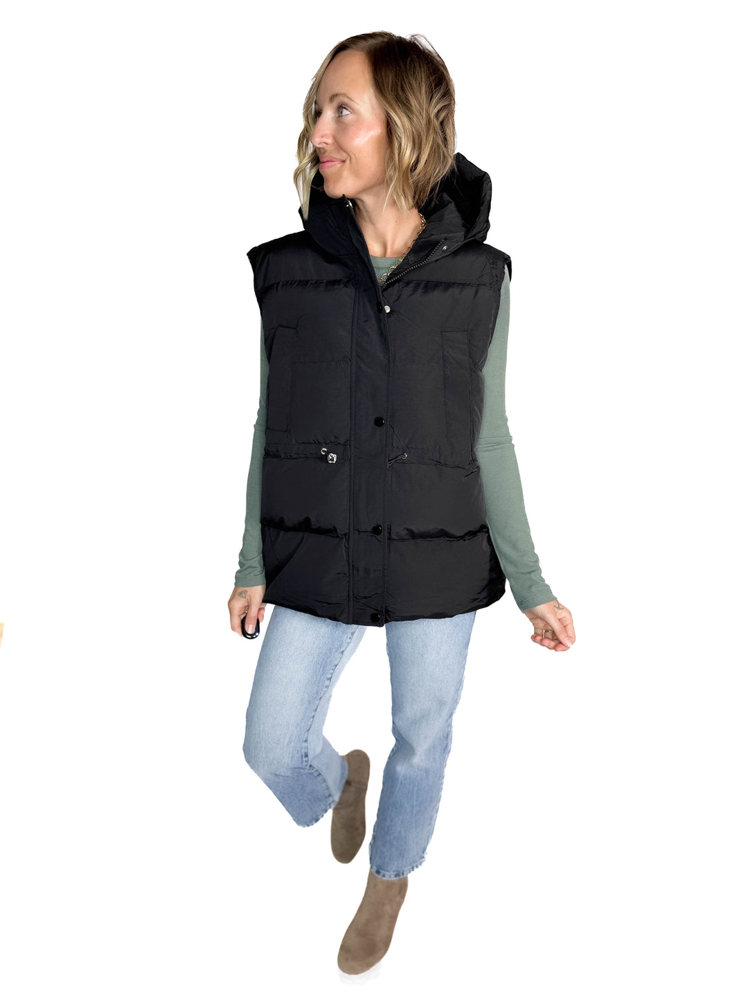 Canyon Hooded Puffer Vest- BLACK-FINAL SALE