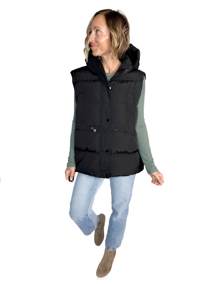 Canyon Hooded Puffer Vest- BLACK-FINAL SALE