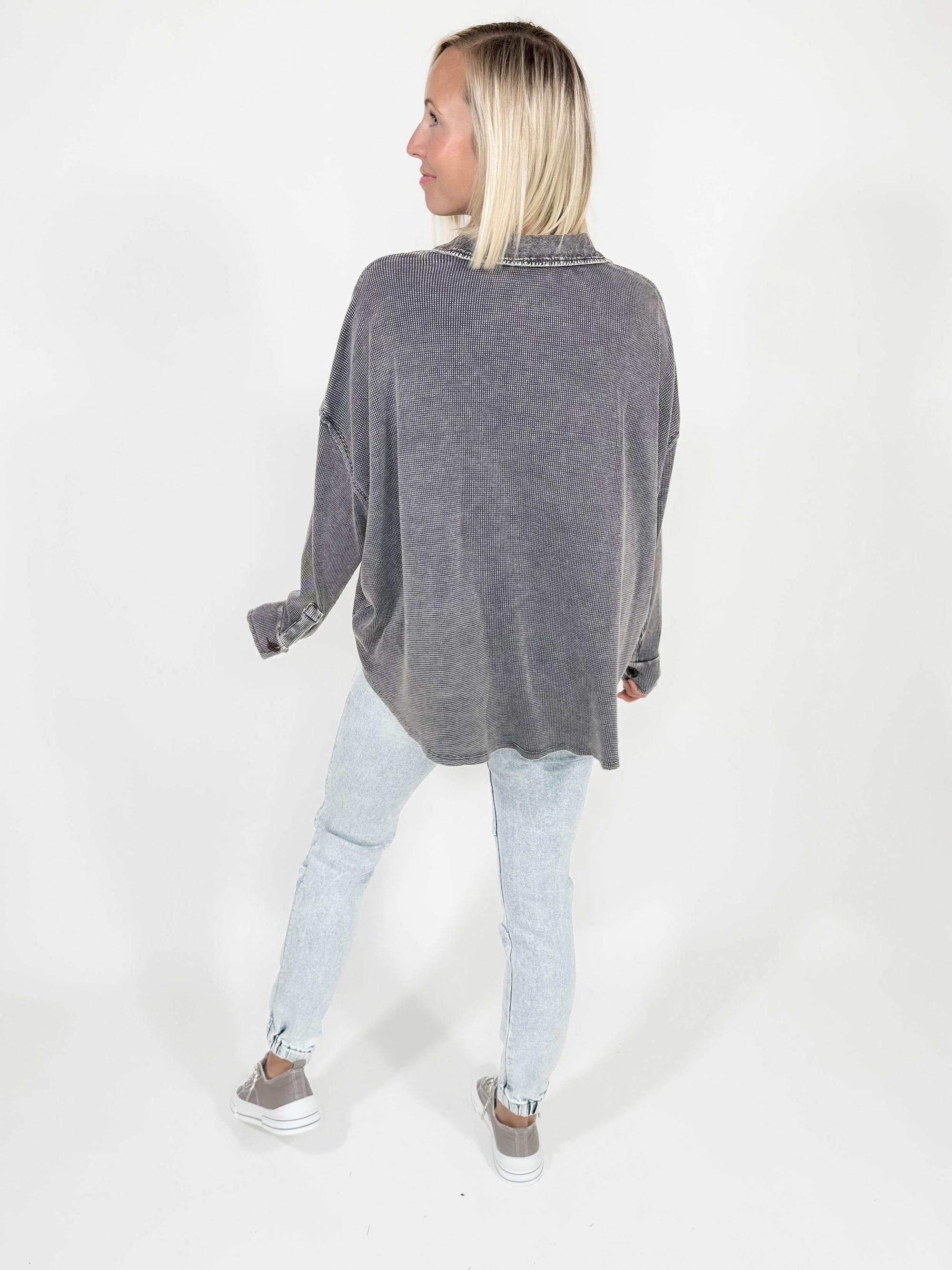 Farley Waffle Pullover- CHARCOAL-FINAL SALE