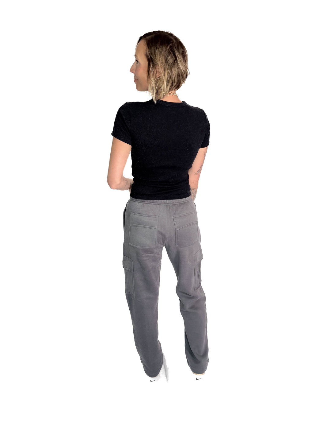 Hana Essential Mid Rise Fleece Cargo Pants- GRAPHITE