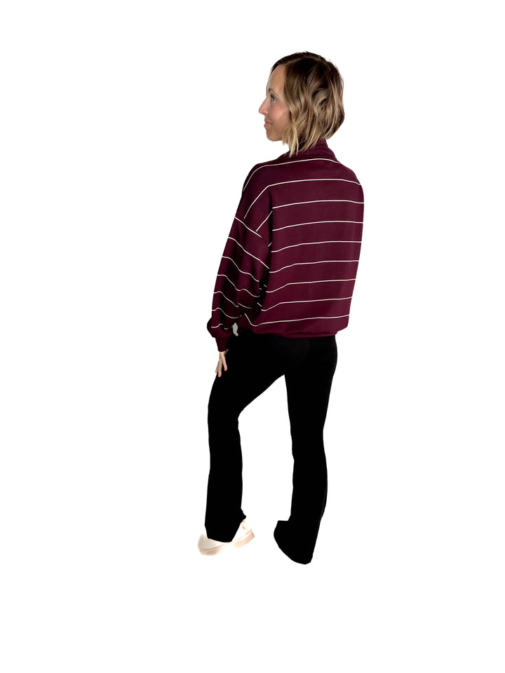 Nancy Modal 1/4 Zip Pullover- DARK CHERRY/CREAM