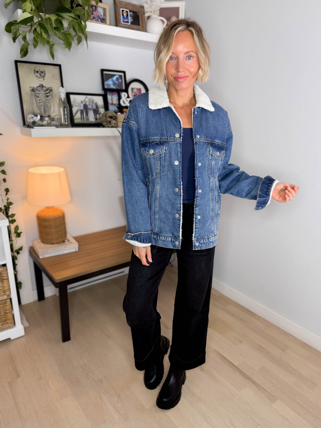 Only Haddy Vintage Teddy Lined Denim Jacket- MEDIUM BLUE