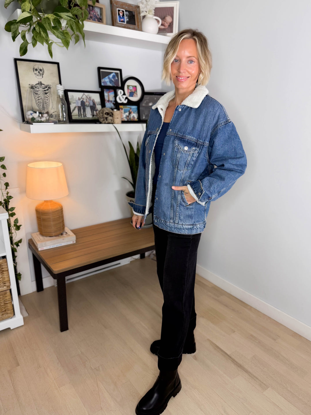 Only Haddy Vintage Teddy Lined Denim Jacket- MEDIUM BLUE