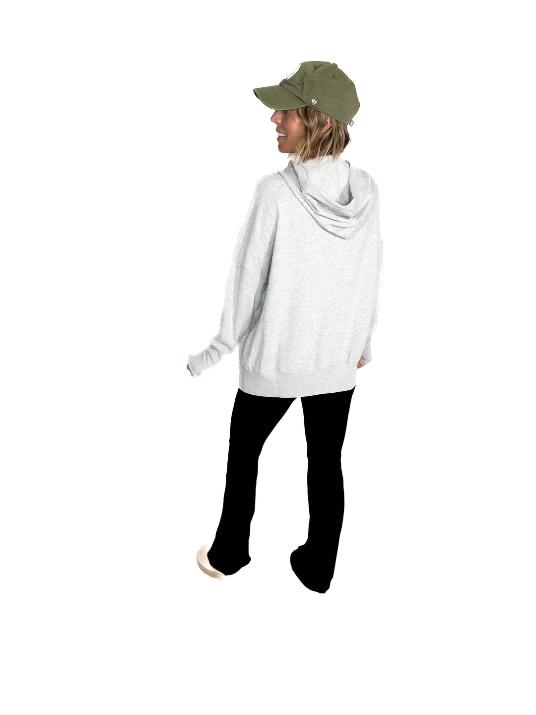 Farrah Fleece Half Button Hooded Sweatshirt- HEATHER GREY-FINAL SALE