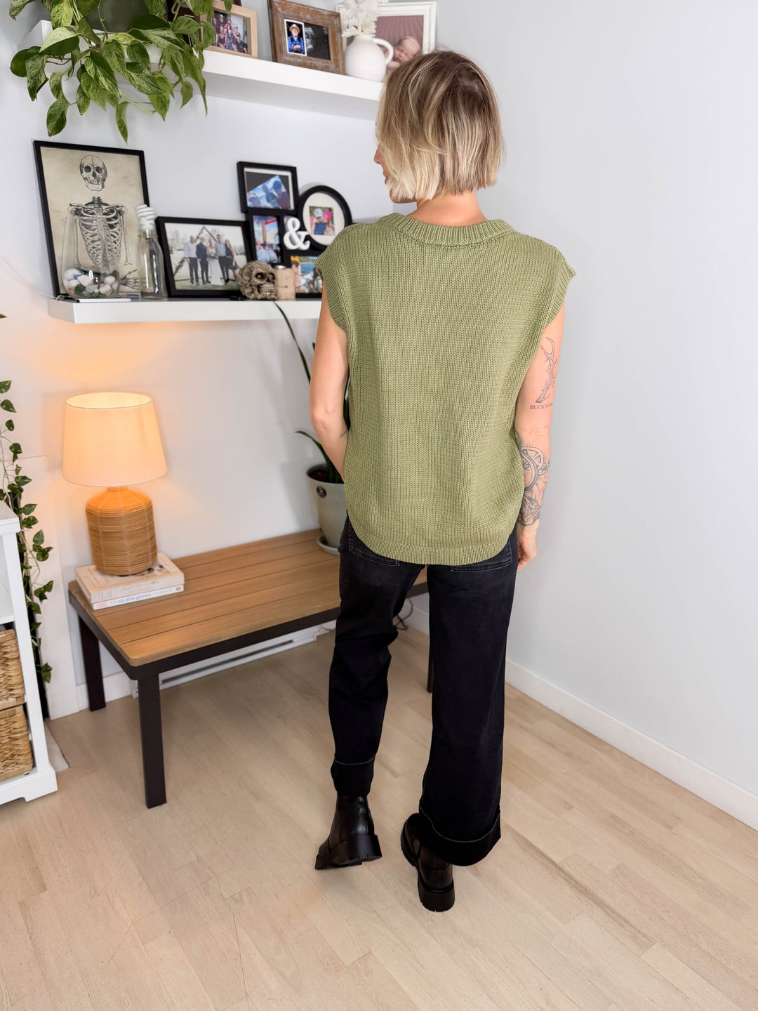 Athena Side Button Sweater Top- OLIVE