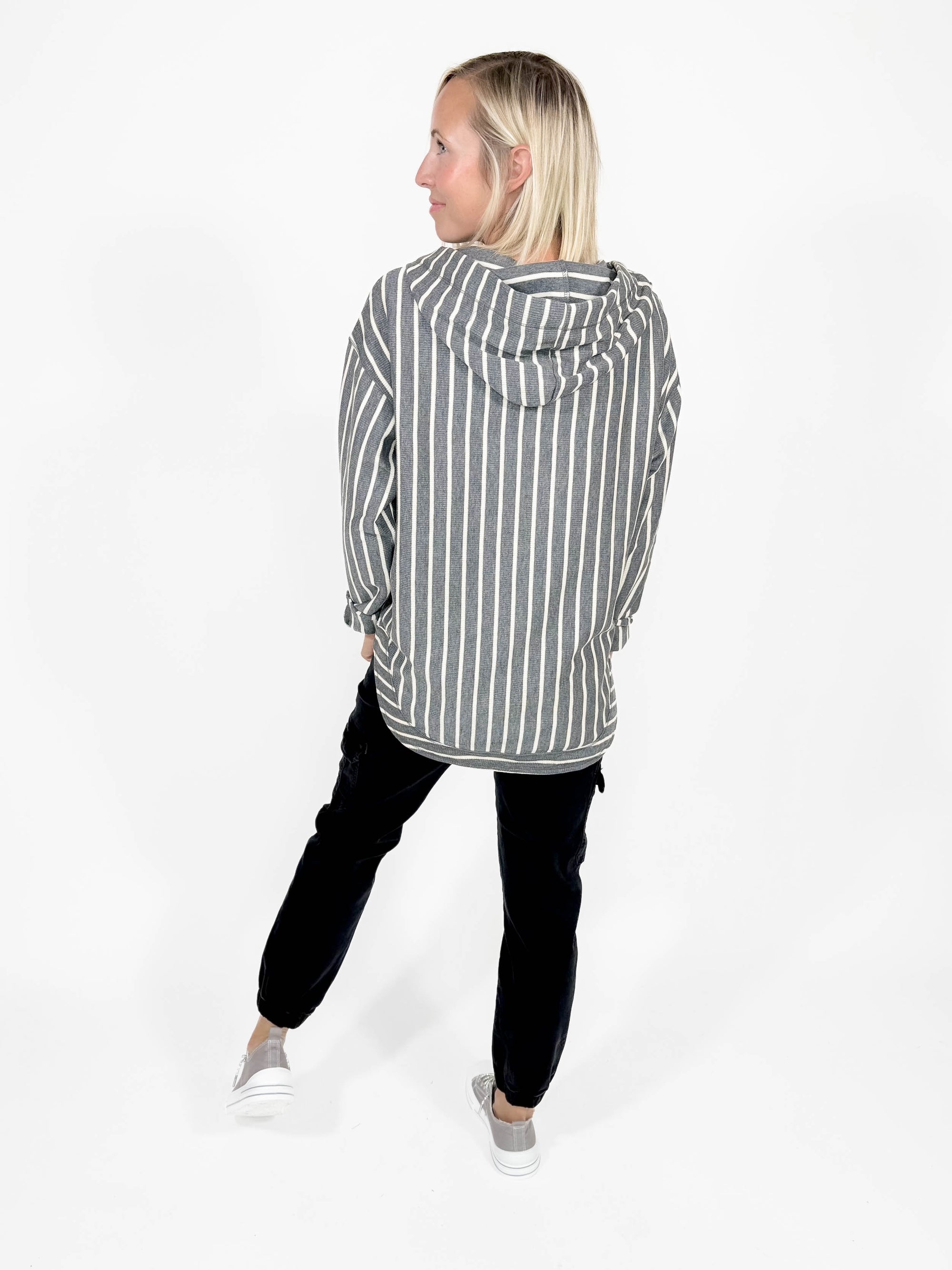 Mallory Stripe Hoodie- GREY-FINAL SALE