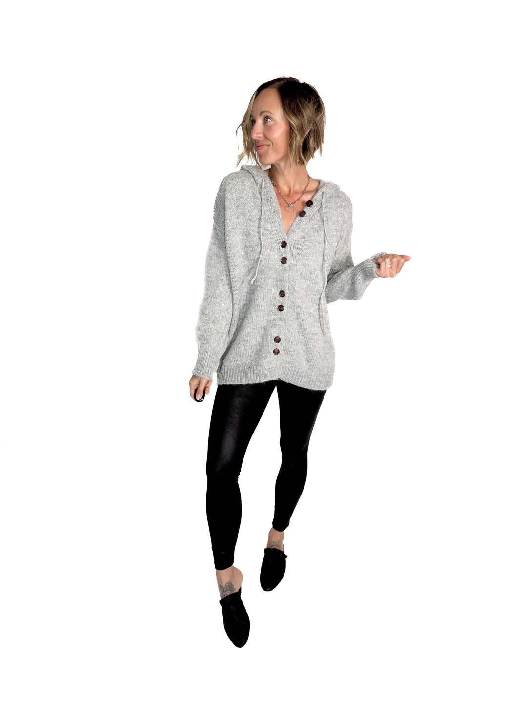 Malachai Button Down Hoodie Cardigan- GREY