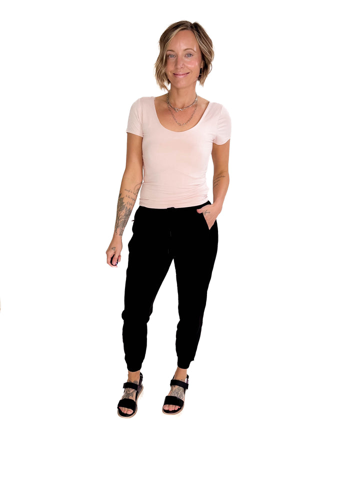Lucy Scoop Neck Cap Sleeve Jersey Tee- BLUSH-FINAL SALE