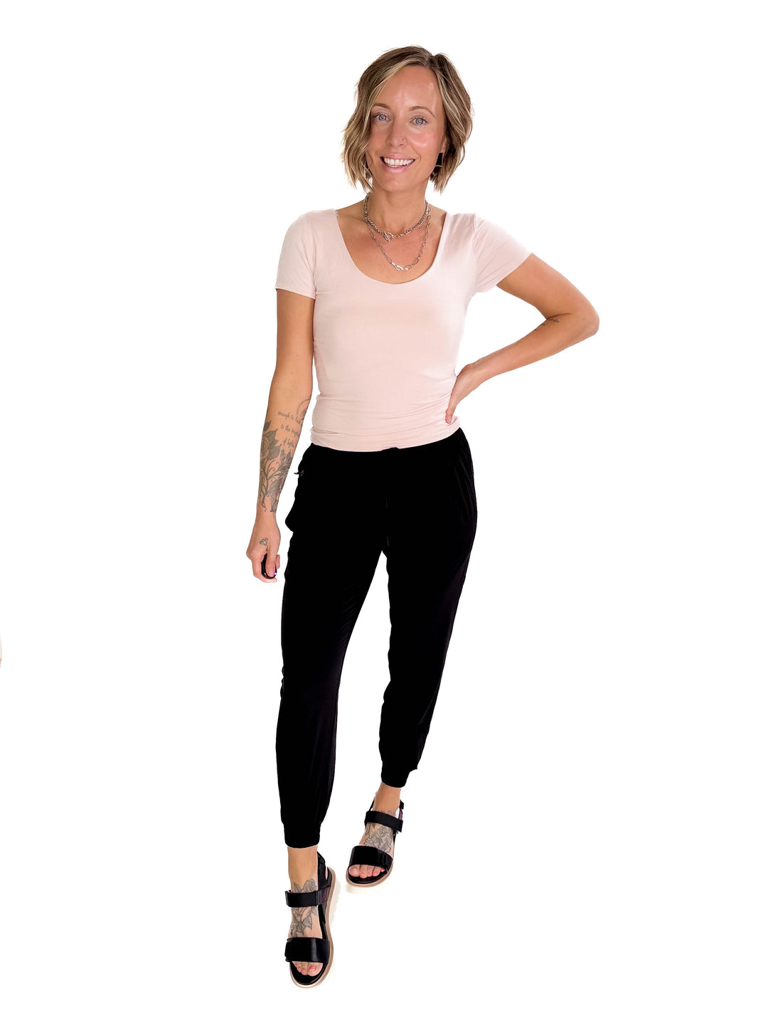 Lucy Scoop Neck Cap Sleeve Jersey Tee- BLUSH-FINAL SALE