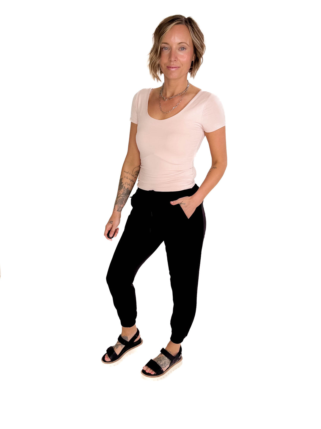 Lucy Scoop Neck Cap Sleeve Jersey Tee- BLUSH-FINAL SALE