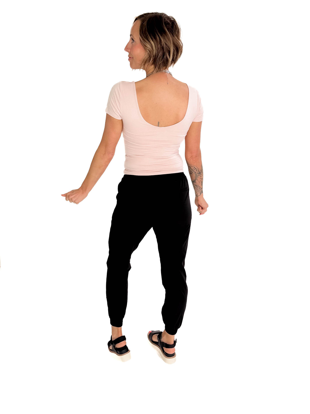Lucy Scoop Neck Cap Sleeve Jersey Tee- BLUSH-FINAL SALE