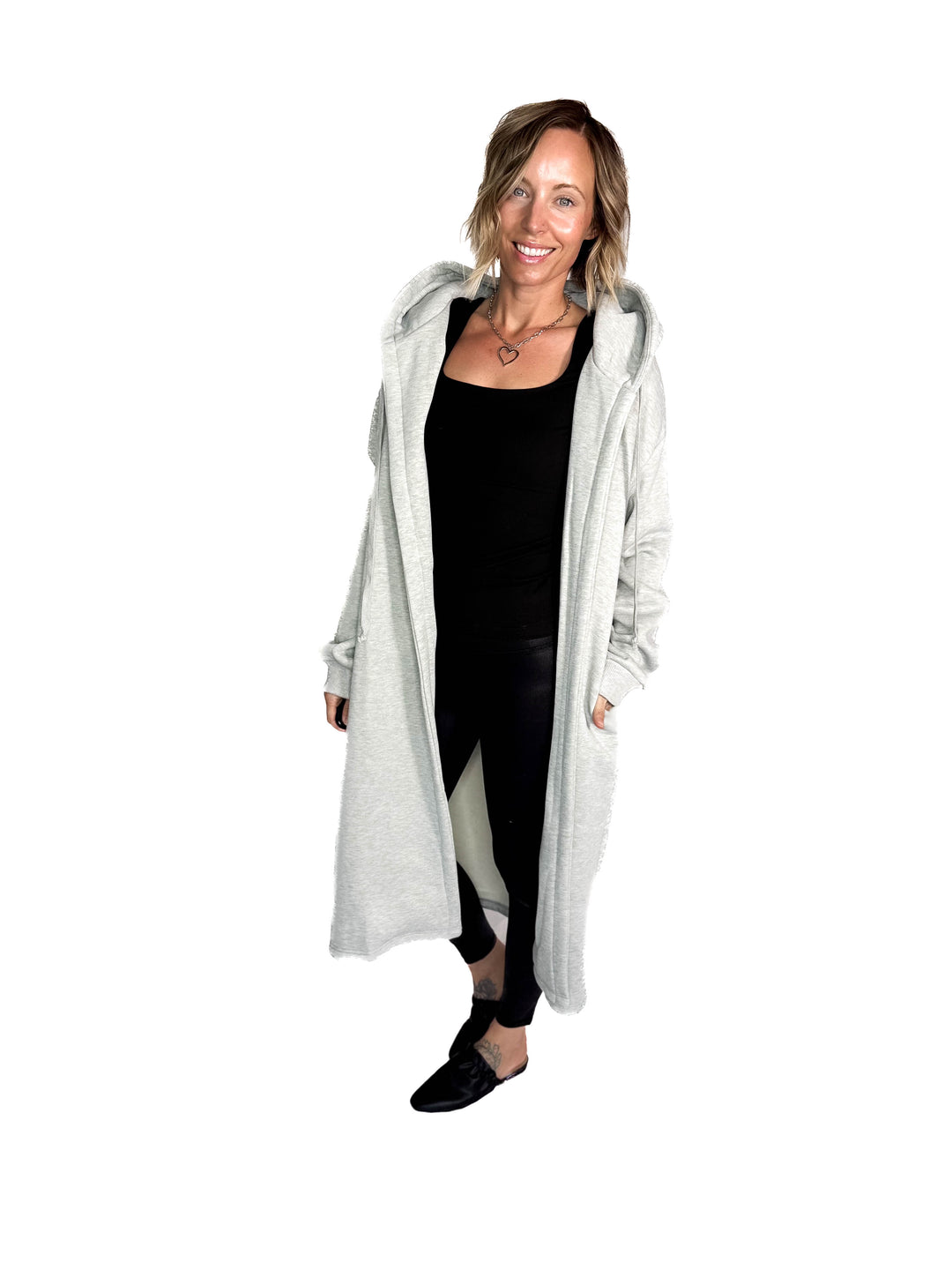 Opalite Sweatshirt Cardigan- HEATHER GREY