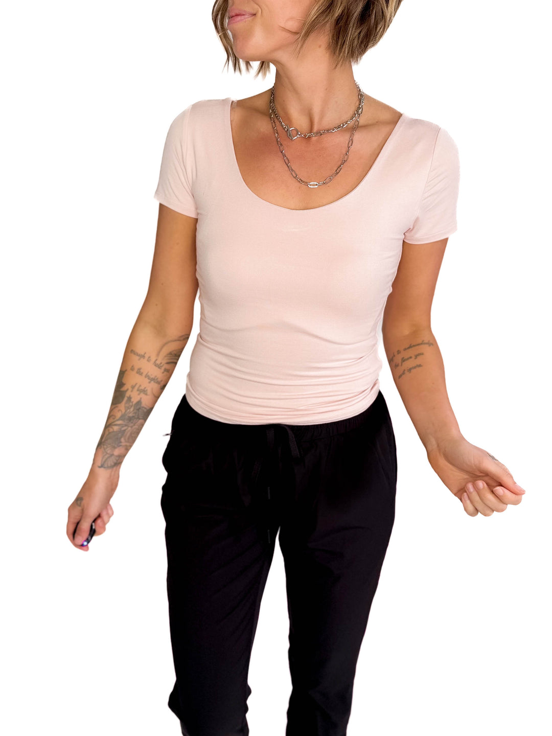 Lucy Scoop Neck Cap Sleeve Jersey Tee- BLUSH-FINAL SALE