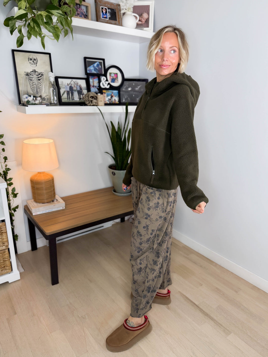 Willa 1/2 Zip Fleece Hoodie Pullover- DEEP OLIVE
