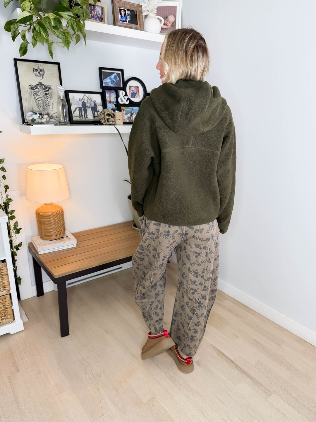 Willa 1/2 Zip Fleece Hoodie Pullover- DEEP OLIVE