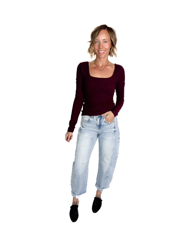 Ayla Butter Square Neck Long Sleeve Top- CASSIS