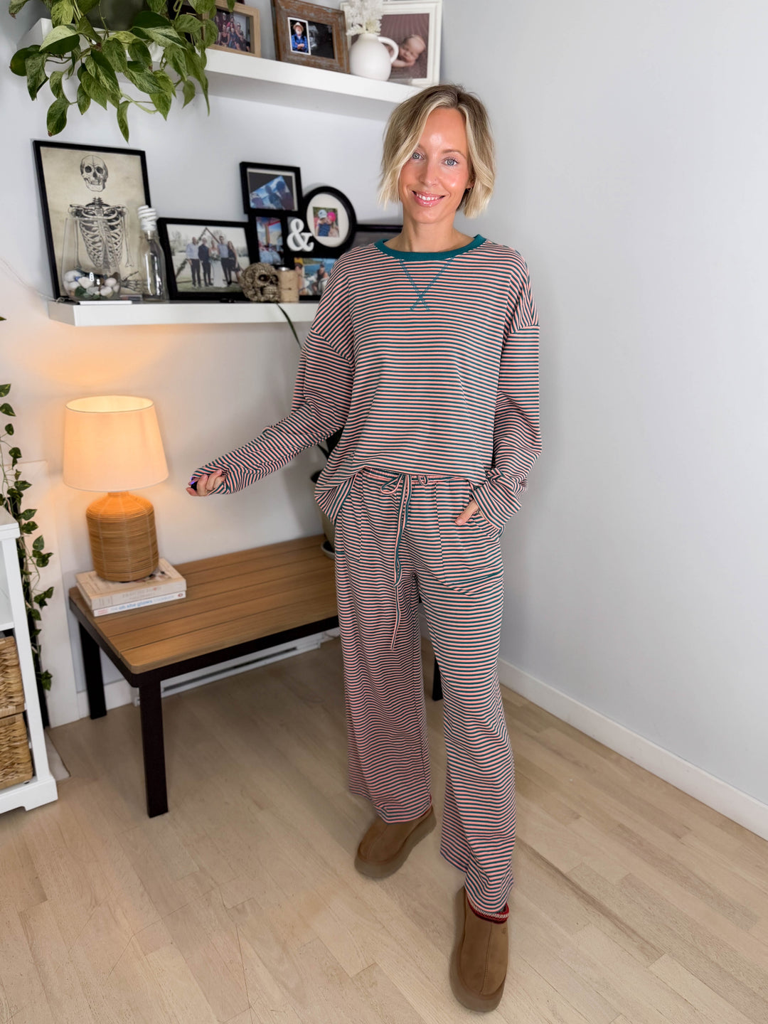 Romy Stretch Cotton Striped Set- TEAL/APRICOT