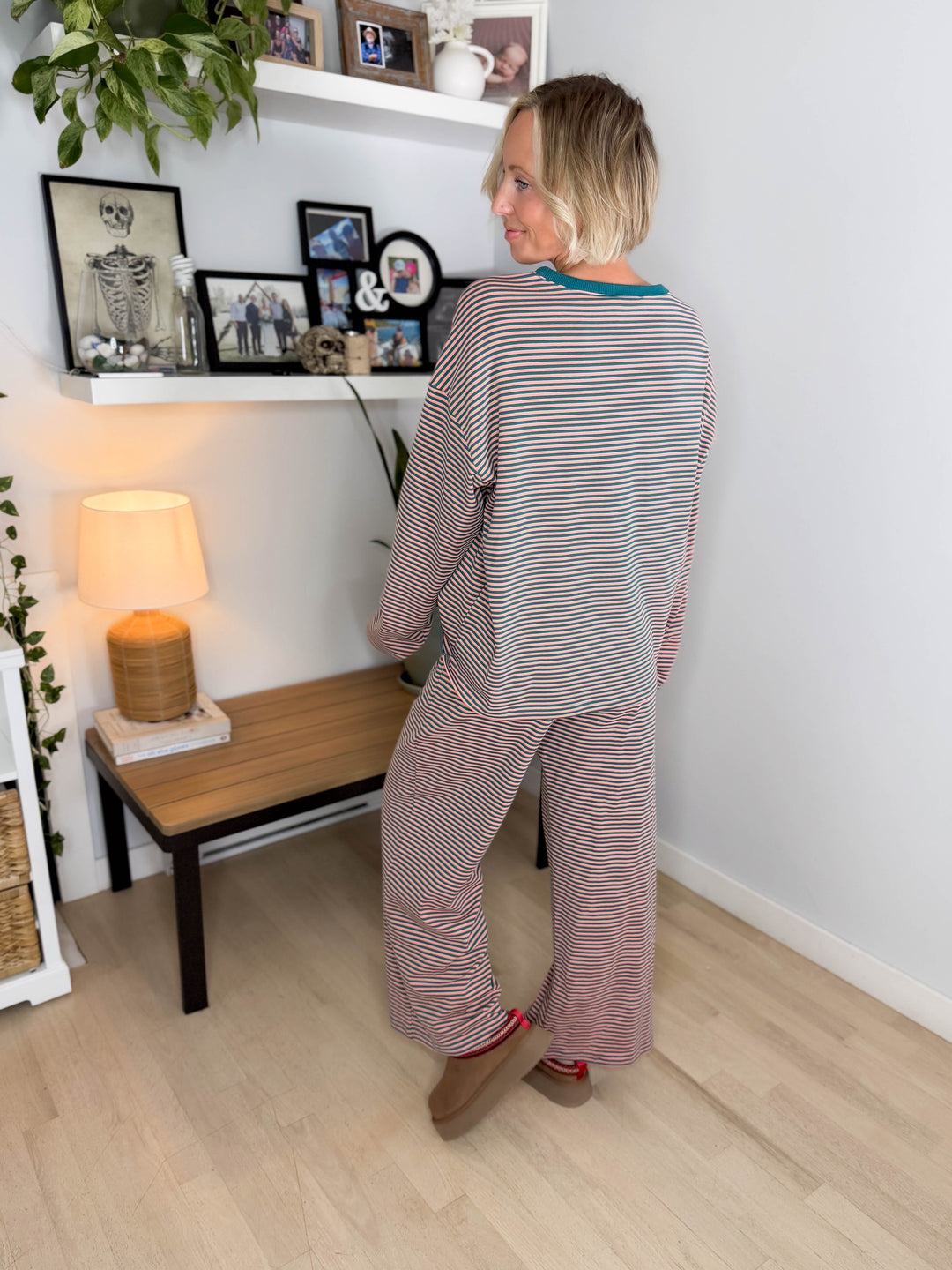 Romy Stretch Cotton Striped Set- TEAL/APRICOT