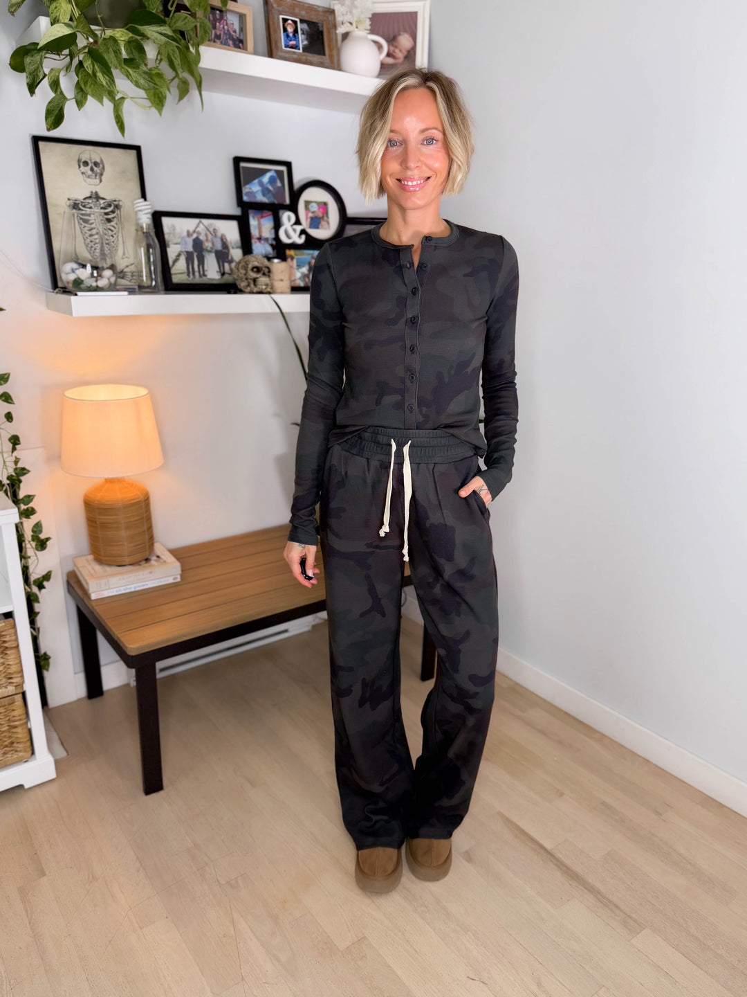AMPERSAND AVE Thermal Long Sleeve + Pant Set- CAMO