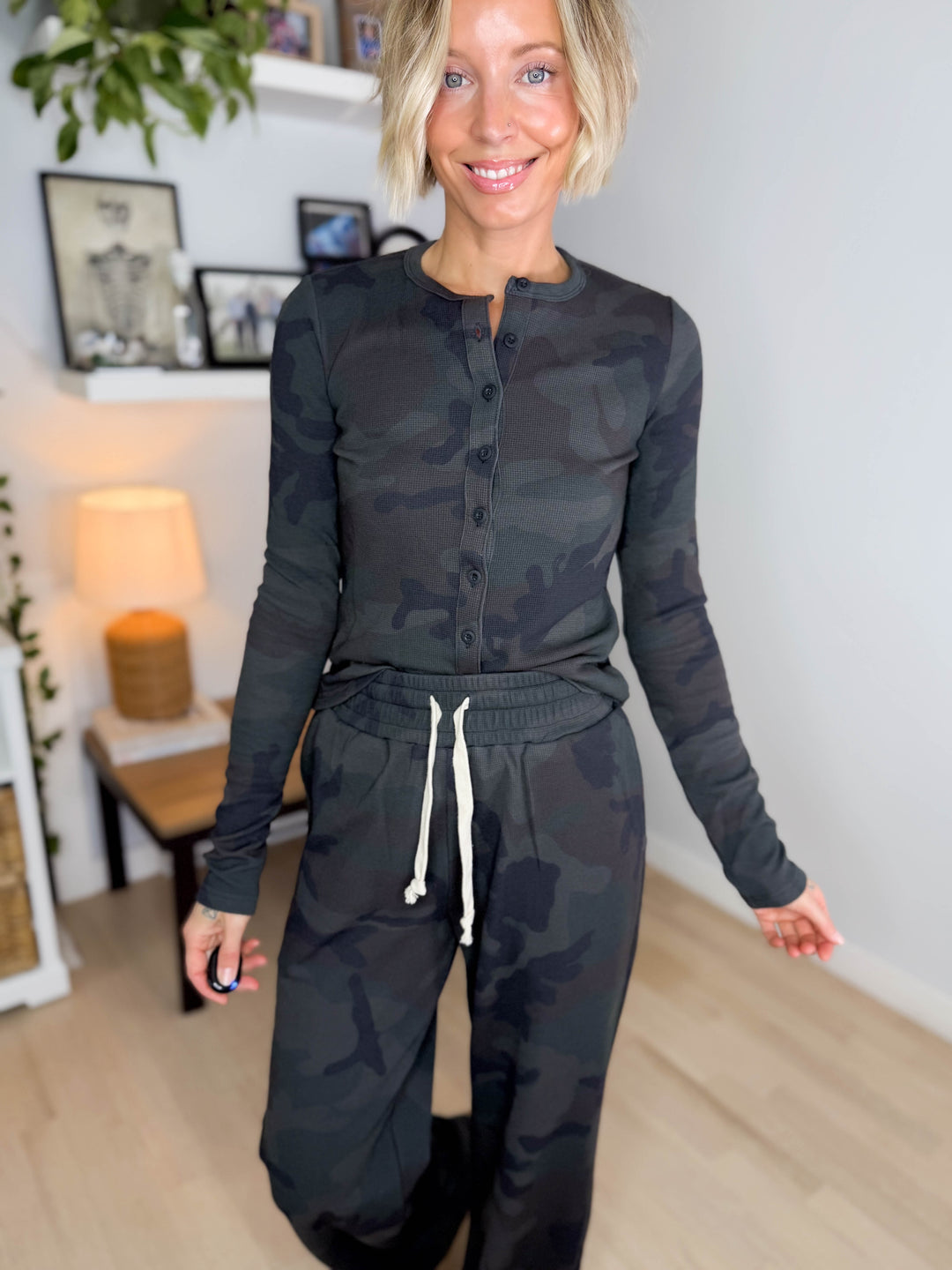 AMPERSAND AVE Thermal Long Sleeve + Pant Set- CAMO