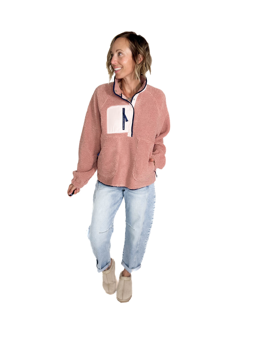 Jenna Fleece 1/2 Snap Pullover- MAUVE PINK-FINAL SALE