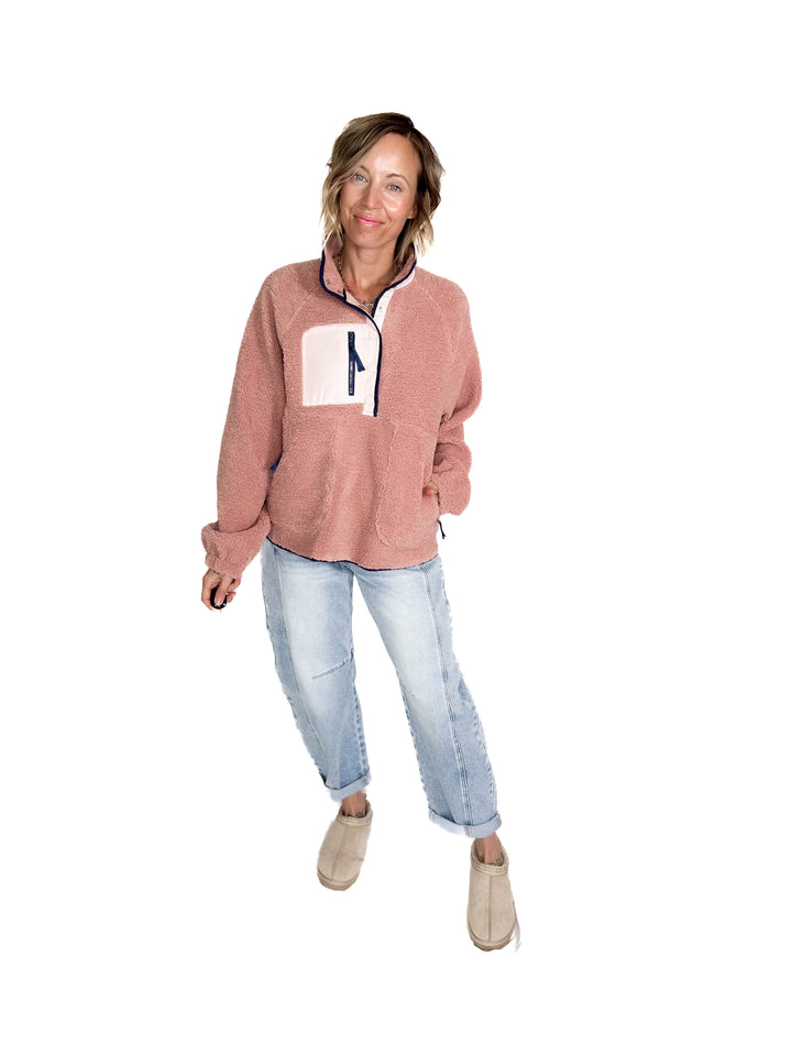Jenna Fleece 1/2 Snap Pullover- MAUVE PINK-FINAL SALE