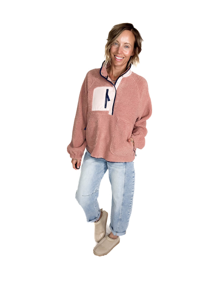 Jenna Fleece 1/2 Snap Pullover- MAUVE PINK-FINAL SALE