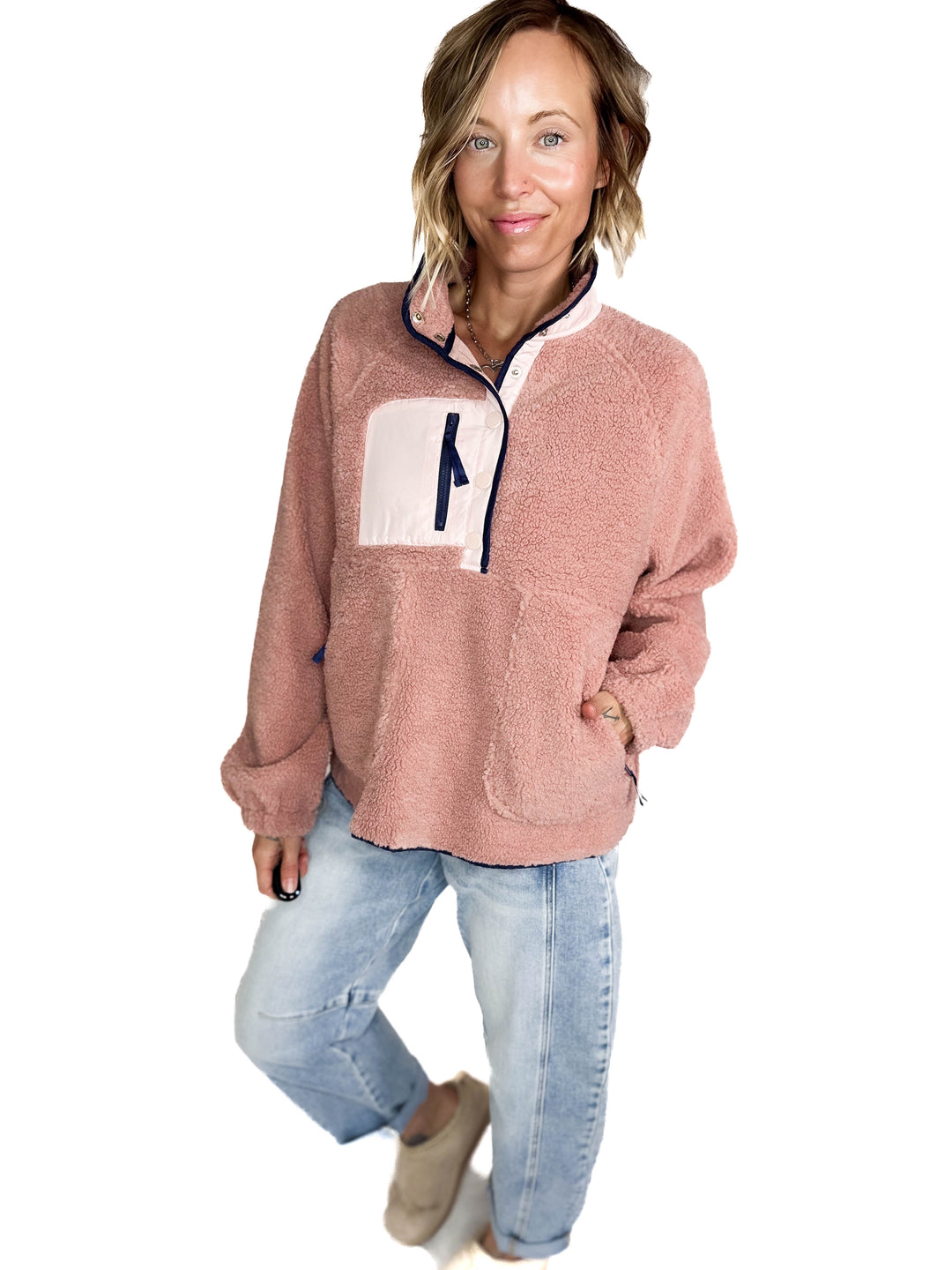 Jenna Fleece 1/2 Snap Pullover- MAUVE PINK-FINAL SALE