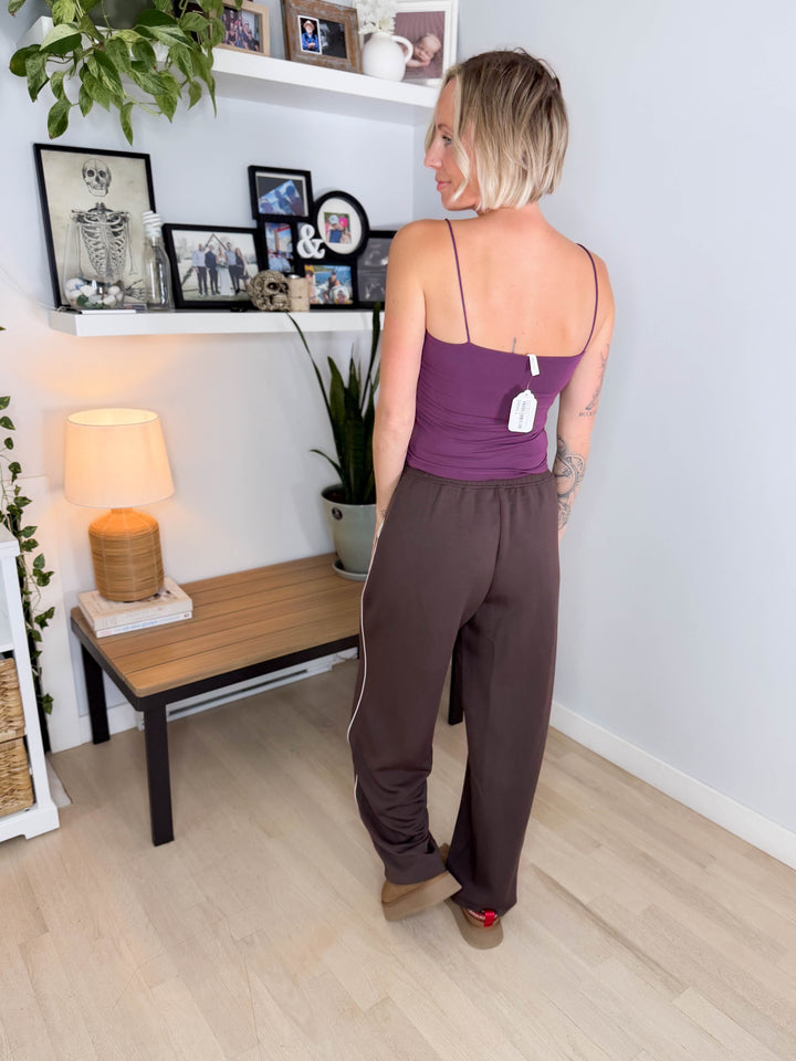 Miranda Modal Piping Straight Leg Pant- ESPRESSO/MOCHA CREAM