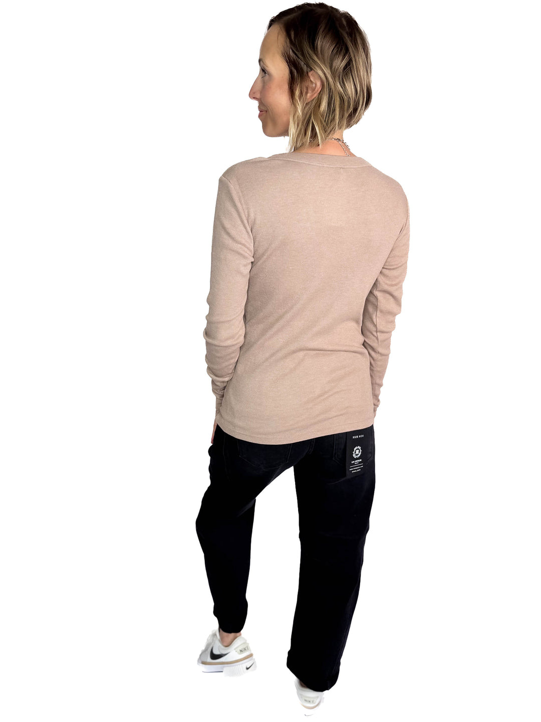 Brenda Ribbed Cotton Long Sleeve- HEATHER MOCHA-FINAL SALE *S*