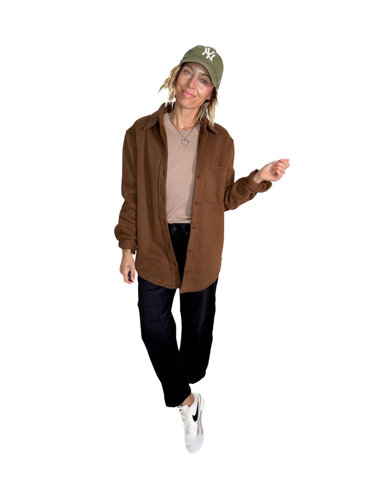 Tayler Fleece Shacket- BROWN