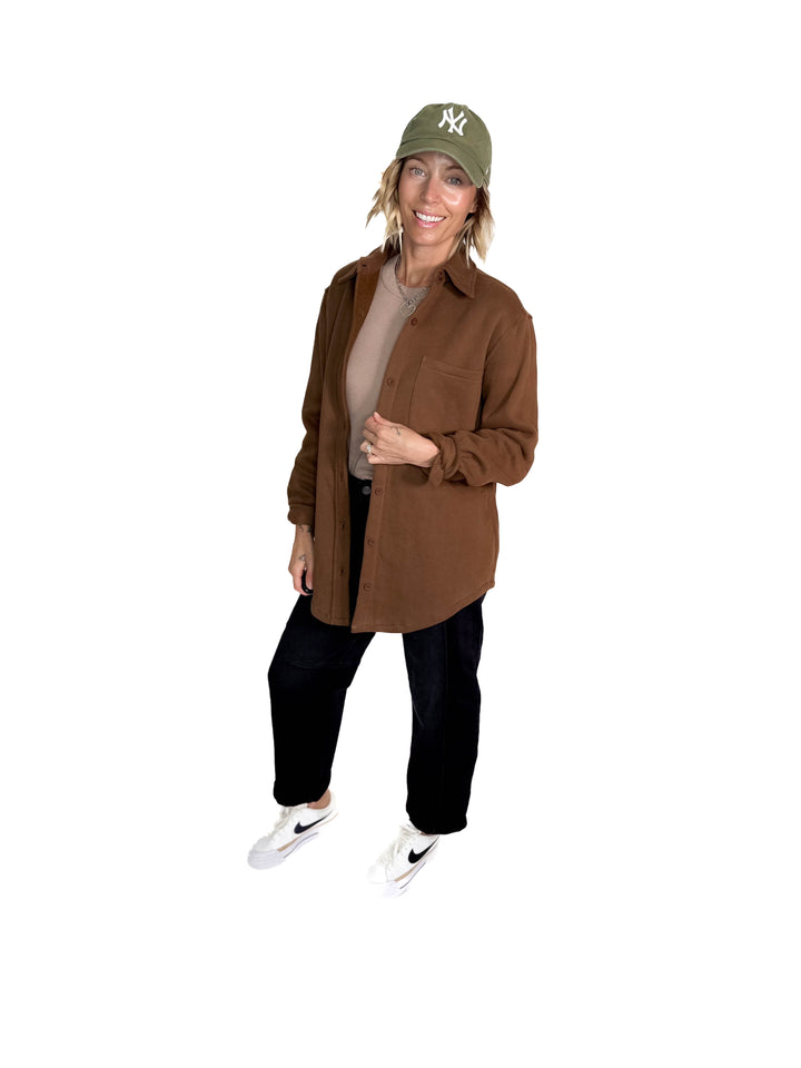 Tayler Fleece Shacket- BROWN