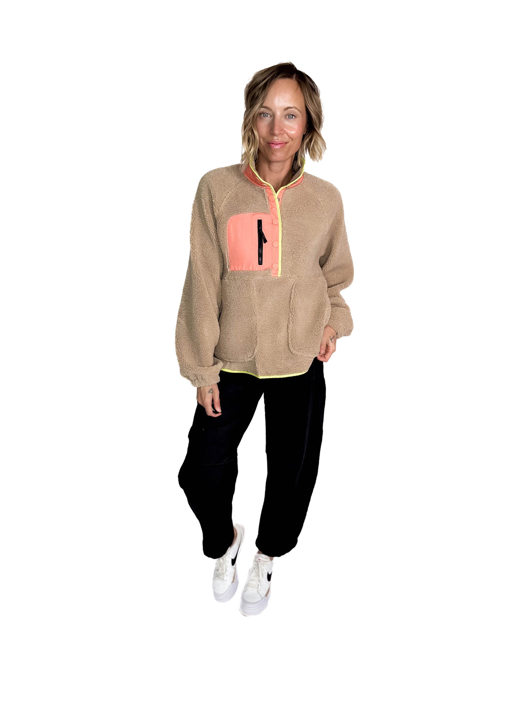 Jenna Fleece 1/2 Snap Pullover- DESSERT SAND