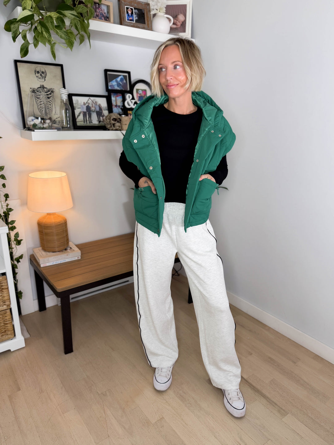 Isabella Quilted Hoodie Vest- SEAFOAM