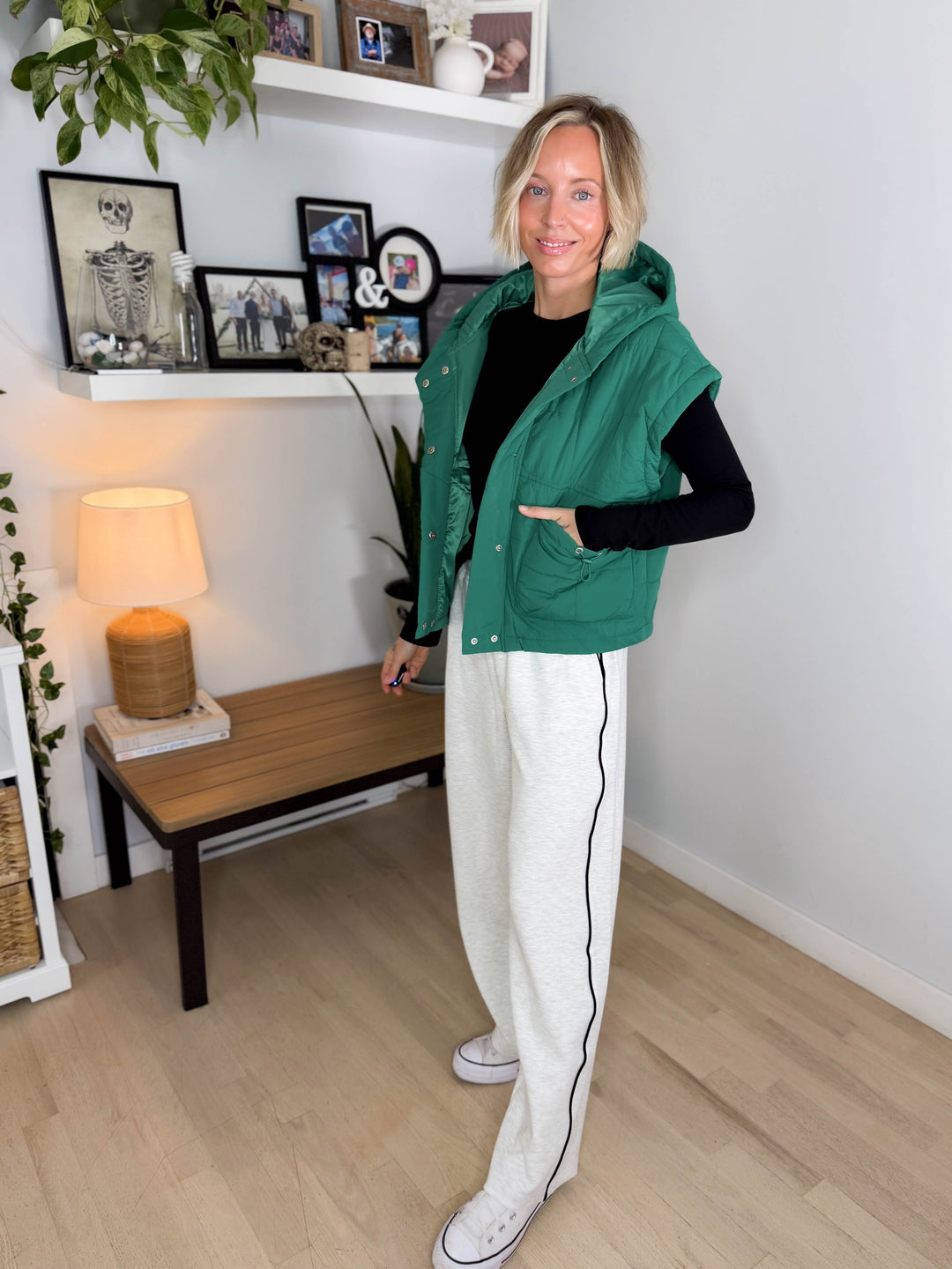 Isabella Quilted Hoodie Vest- SEAFOAM
