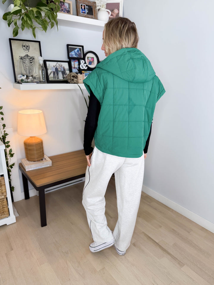 Isabella Quilted Hoodie Vest- SEAFOAM