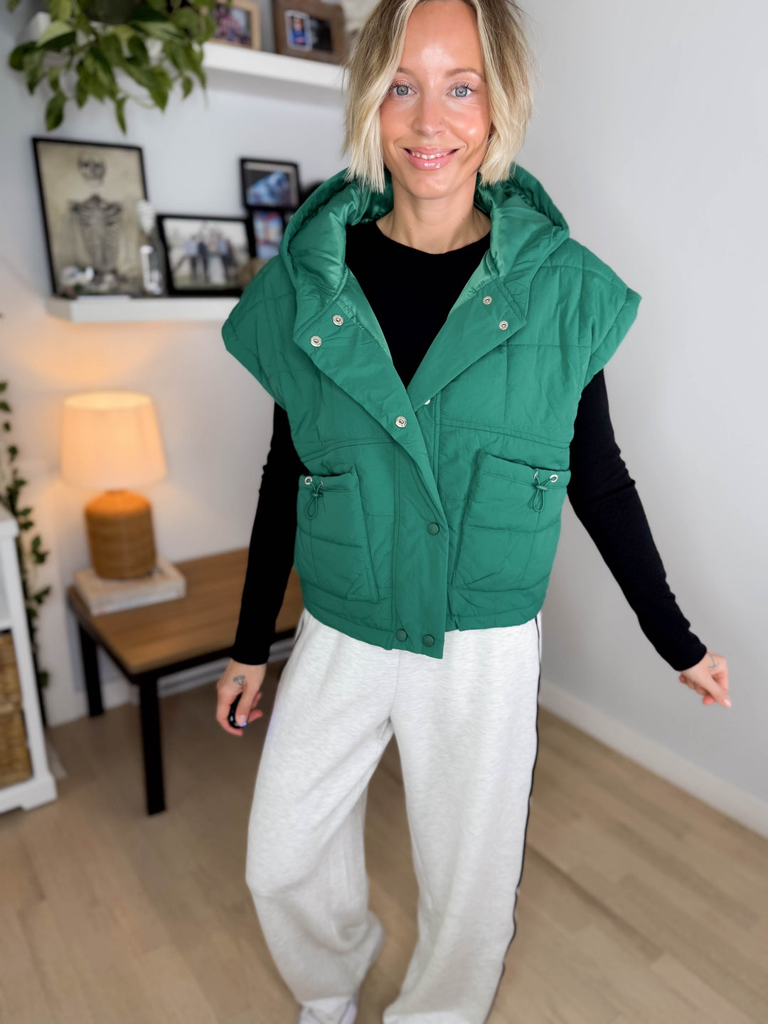 Isabella Quilted Hoodie Vest- SEAFOAM