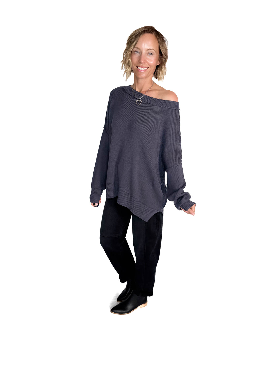 Ever Oversized Cotton Exposed Seam Sweater- BLUE GREY