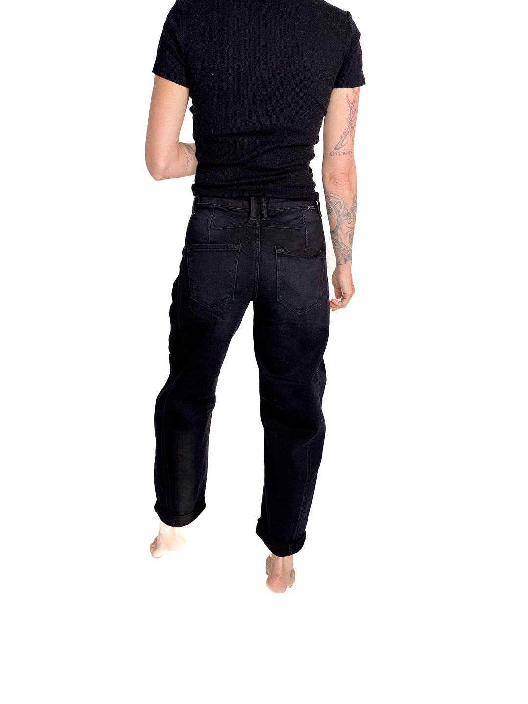 RISEN Ashley High Rise Barrel Jeans- BLACK WASH