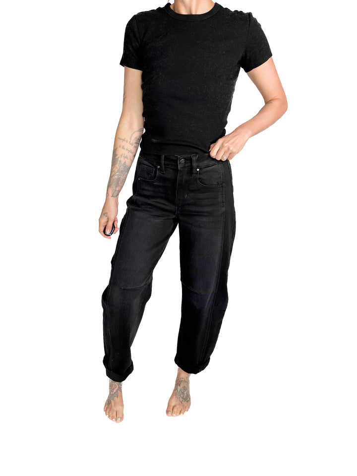 RISEN Ashley High Rise Barrel Jeans- BLACK WASH