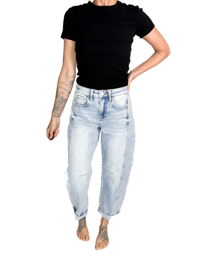 RISEN Ashley High Rise Barrel Jeans- LIGHT WASH